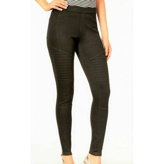 HUE LADIES MOTO DENIM LEGGING JEGGING SM, BLACK NWT