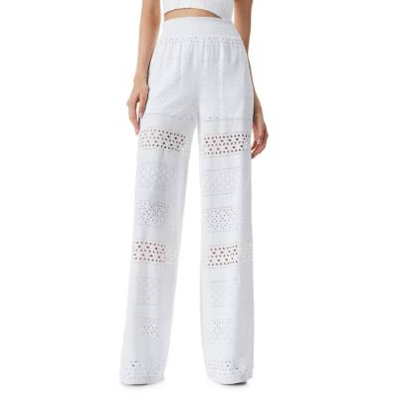 ALICE + OLIVIA Ladies White Russell Eyelet Smocked Waistband Pants, Size S, NWT!