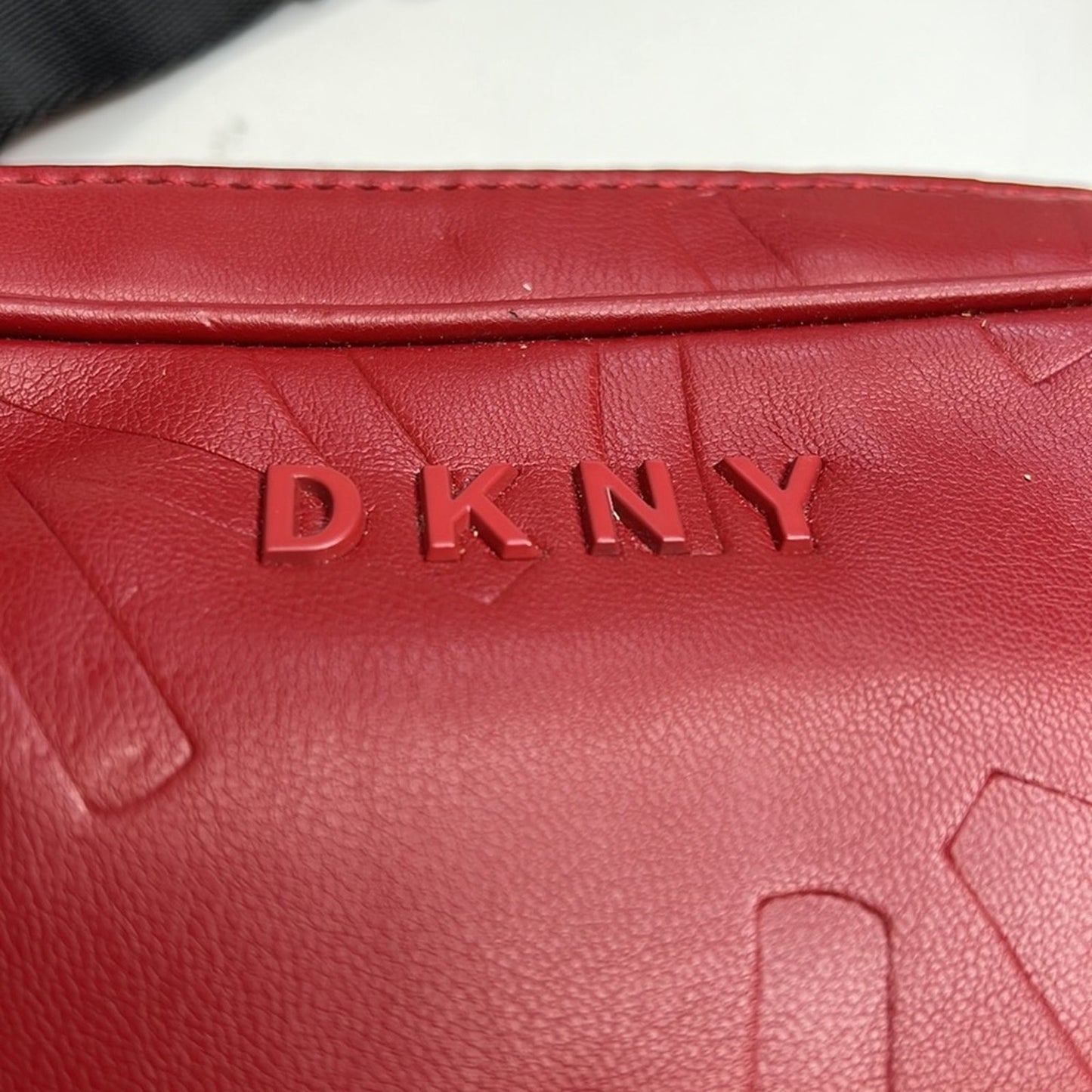 DKNY Red & Black Signature Embossed Leather Crossbody Bag, NWT!!