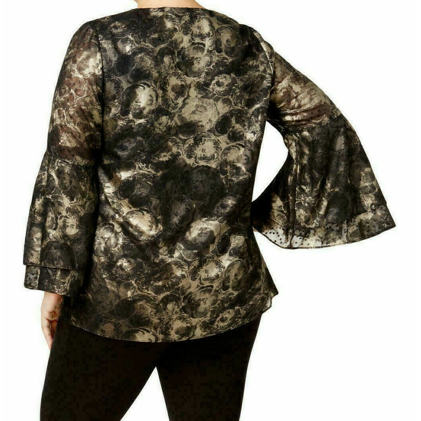 ALFANI, Deep Black Rose Shimmer Flouncy Blouse, Size Extra Large, NWT, $79.50