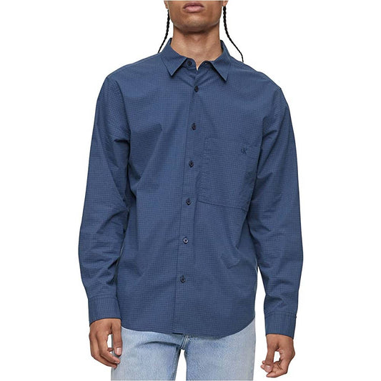 Calvin Klein Men's Navy Blue "Ink" Checkered Button Down Shirt, Size M, NWT!