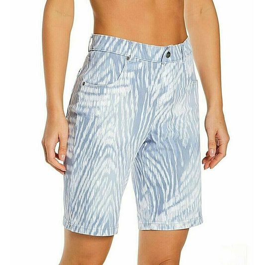 HUE Women's Ikat Zebra Split Hem Shorts in Blue, Medium