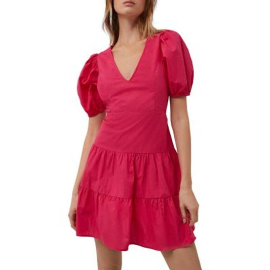 French Connection Ladies Hot Pink Birch Poplin Puff Sleeve Dress, NWT!