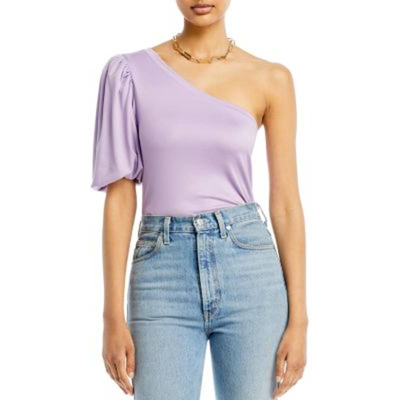 AQUA Ladies Purple One SHoulder Puff Sleeve Top, Size Small, NWT!