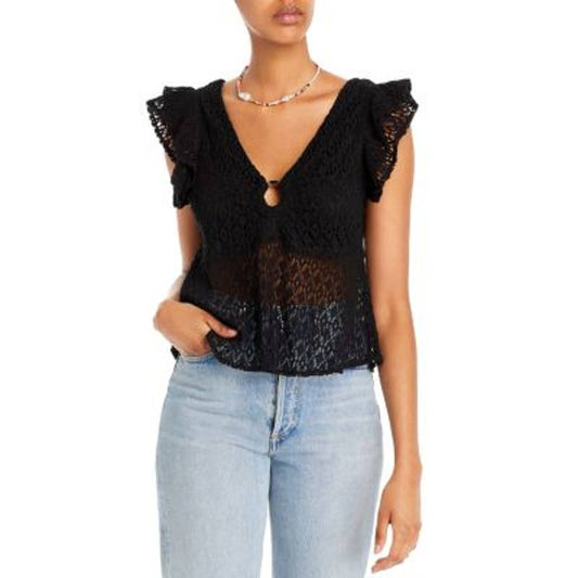 AQUA Ladies Black "Key to My Heart" Knit Top