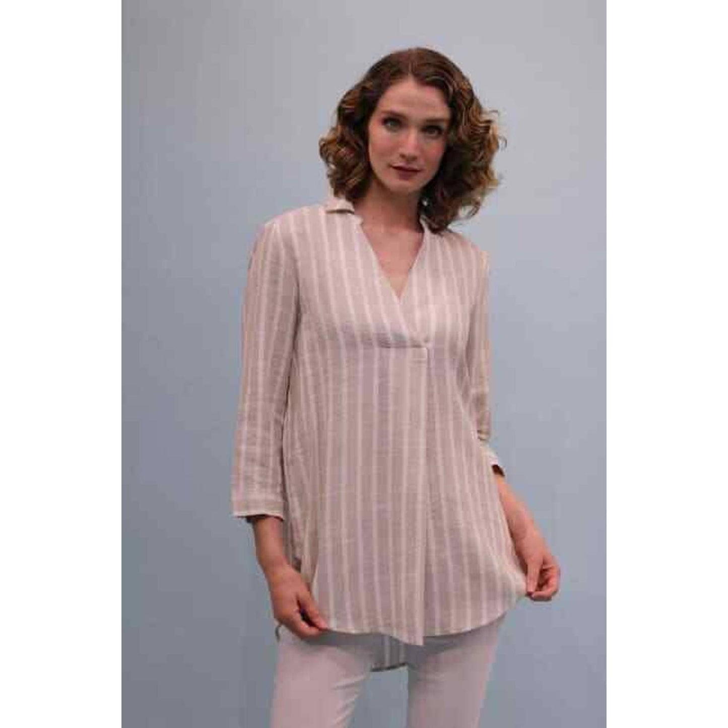 Lena Gabrielle Women's Stripe Linen Top Natural Taupe, Small, NWT $90