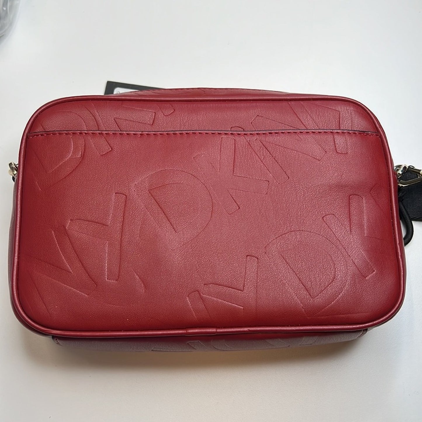 DKNY Red & Black Signature Embossed Leather Crossbody Bag, NWT!!