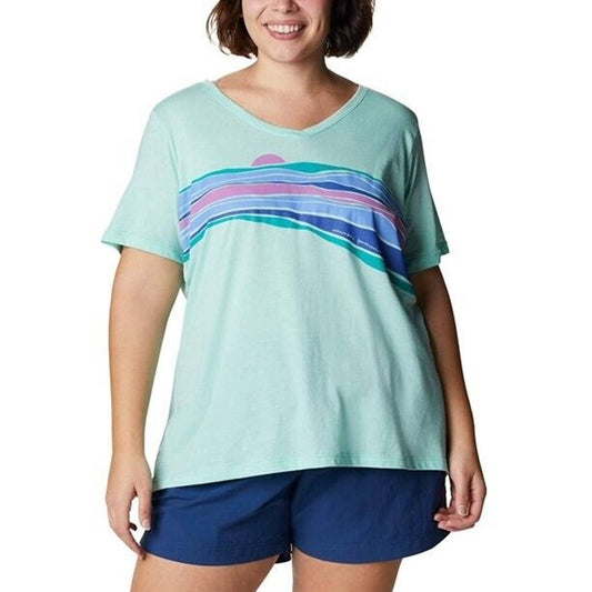 Columbia Womens Plus Size Bluebird Day Mint Cay Heather Striped Hills, NWT