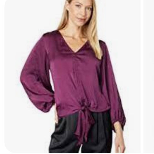 Vince Camuto Wine Purple Tie Front Blouse, Long Sleeve, Size Small, NWT!!