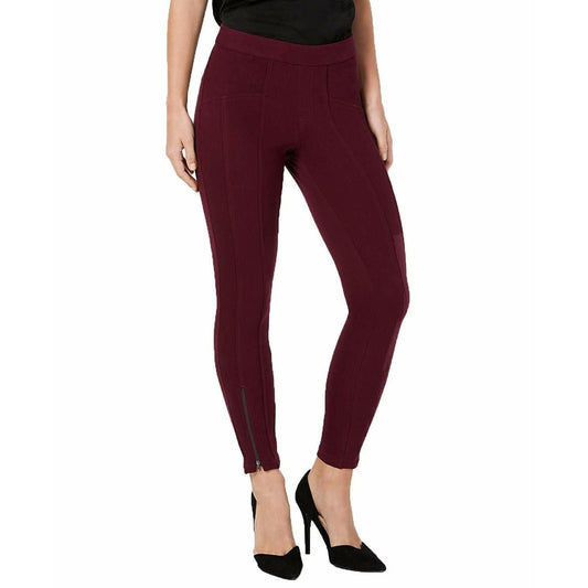 HUE Ladies Original Denim Front Zipper Skimmer Leggings in Currant Red