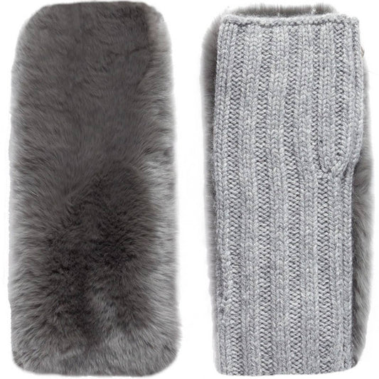 YVES SALOMON Gray Knit Fingerless Gloves, Cashmere w/ Rabbit Fur, NWT!