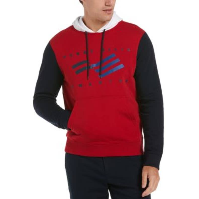 Perry Ellis America Men's Colorblock Chili Pepper Red, White, & Navy Blue Hoodie