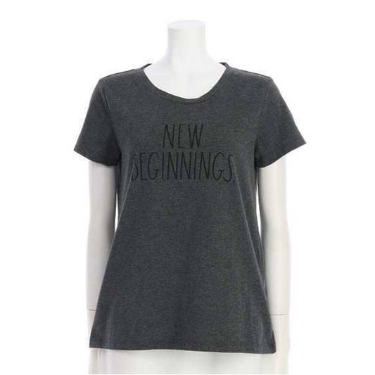 RAE DUNN LADIES T-SHIRT NEW BEGINNINGS CHARCOAL GREY, M, NWT