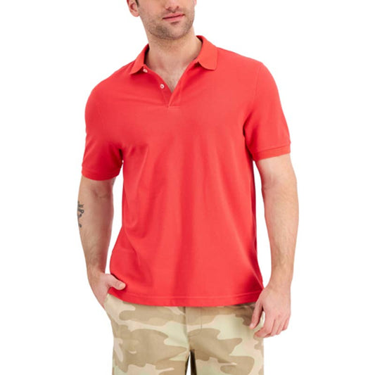 Club Room Men's Performance Polo Shirt, Island Sunset Red, 1/4 Button Up, Small