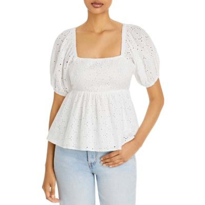 AQUA Ladies White Eyelet Babydoll Top, Short Sleeve, Open Back, NWT!