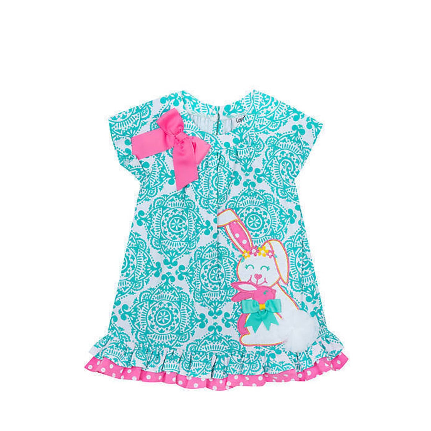 COUNTING DAISIES Girl's Easter Bunny Dress, Aqua Pink White, 5, NWT