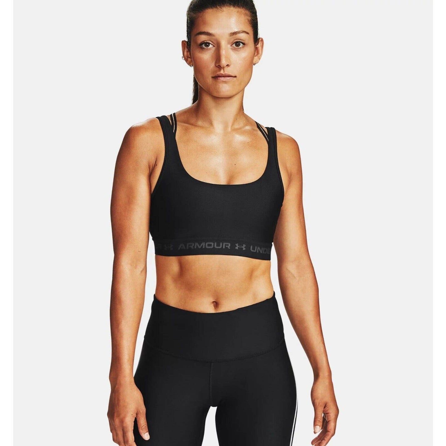 Under Armour Compression Cross-Back Mid-Impact Sports Bra Black, NWT