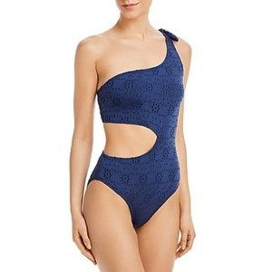 AQUA Ladies Navy Blue Side Cutout Eyelet One Piece Swimsuit