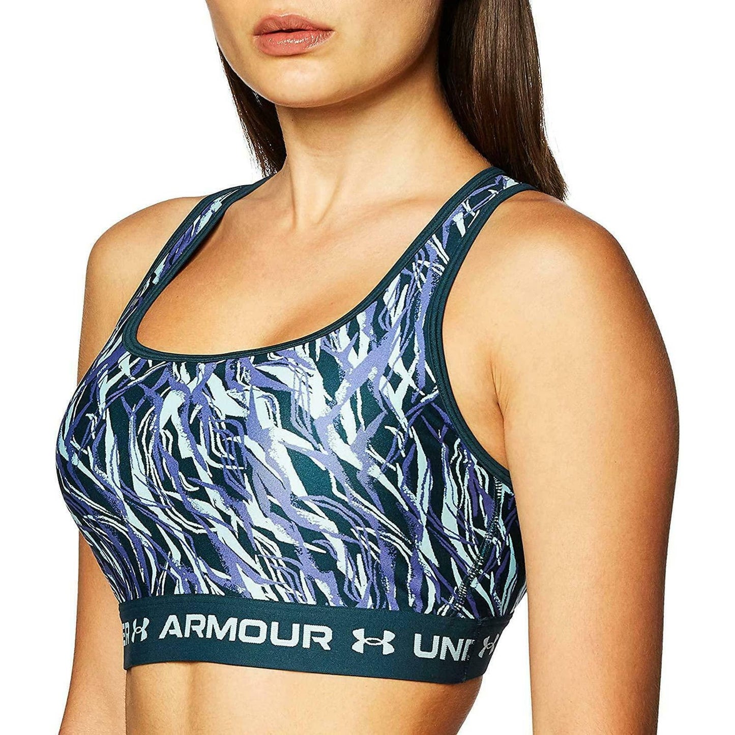 Under Armour Printed Cross-Back Medium-Support Sports Bra Dark Cyan Breeze