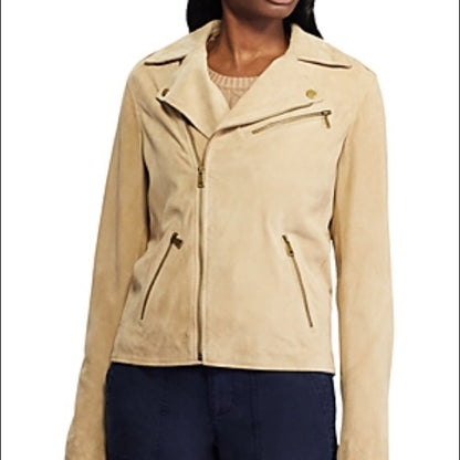 Ralph Lauren Suede Moto Jacket, Tan Camel, Size 18