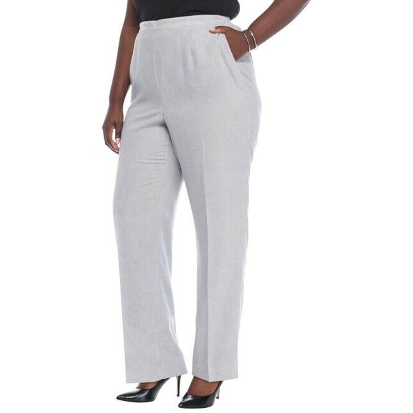 ALFRED DUNNER Ladies Northern Lights Pull-On Straight-Leg Pant, Silver NWT! $52