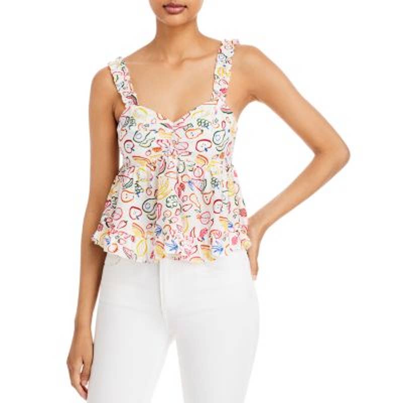 AQUA Ladies Fruit Print Slouch Top, White & Multi-Color, Size Small, NWT!