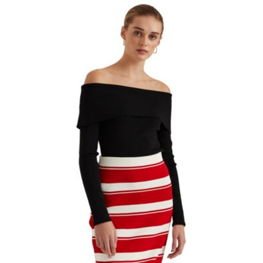Lauren Ralph Lauren Women's Black Off-the-Shoulder Sweater, Long Sleeve, Large