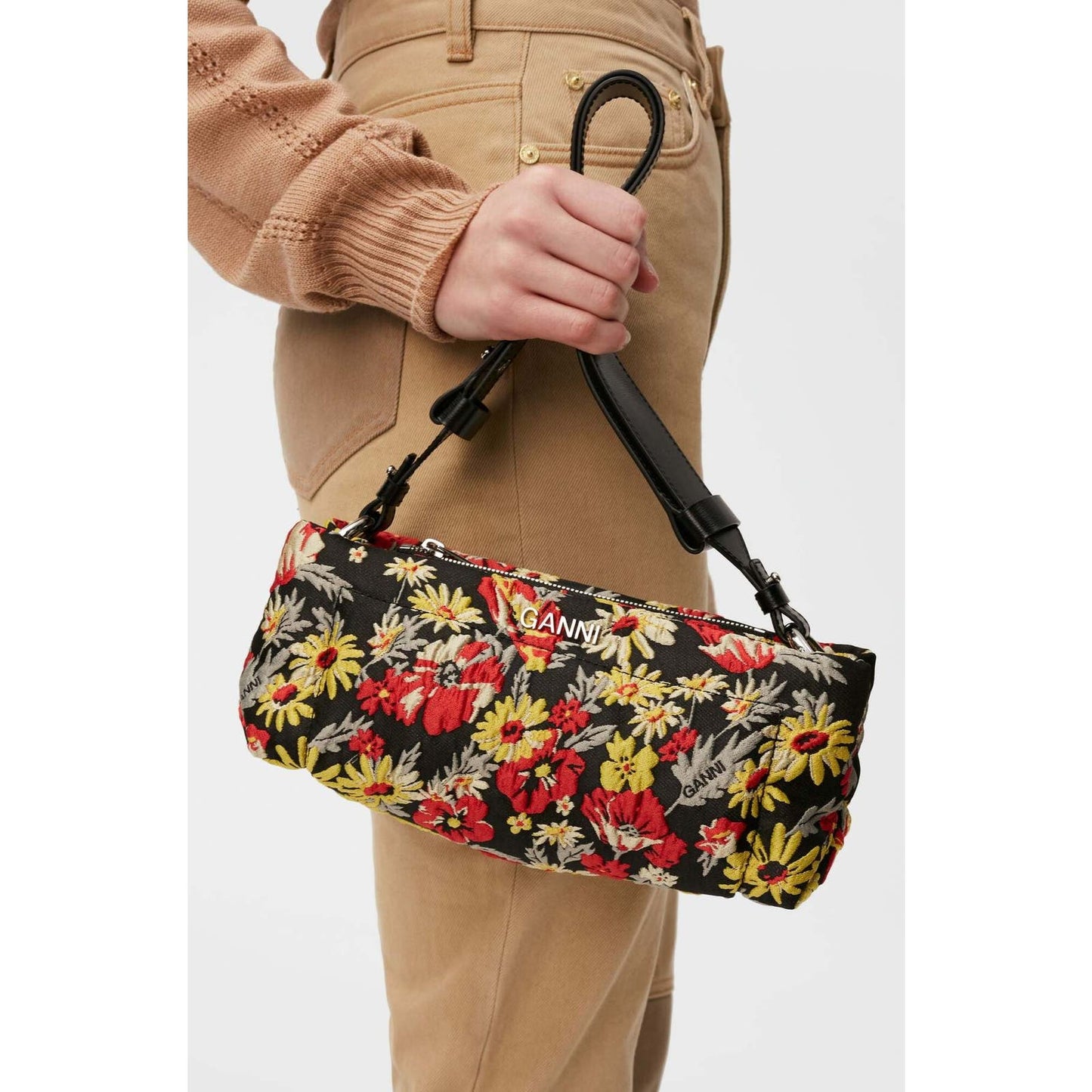 Ganni Pillow Baguette Bag - Meadow Black Floral Shoulder Clutch