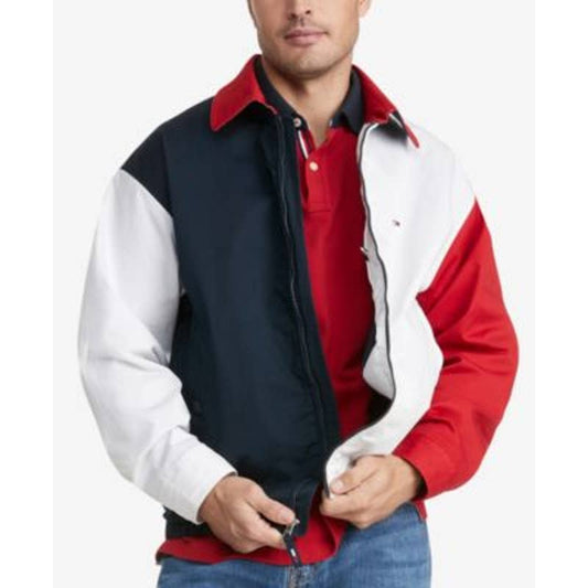 Tommy Hilfiger Men's Colorblock Sky Captain Zip Up Jacket, Red, White, & Blue, L