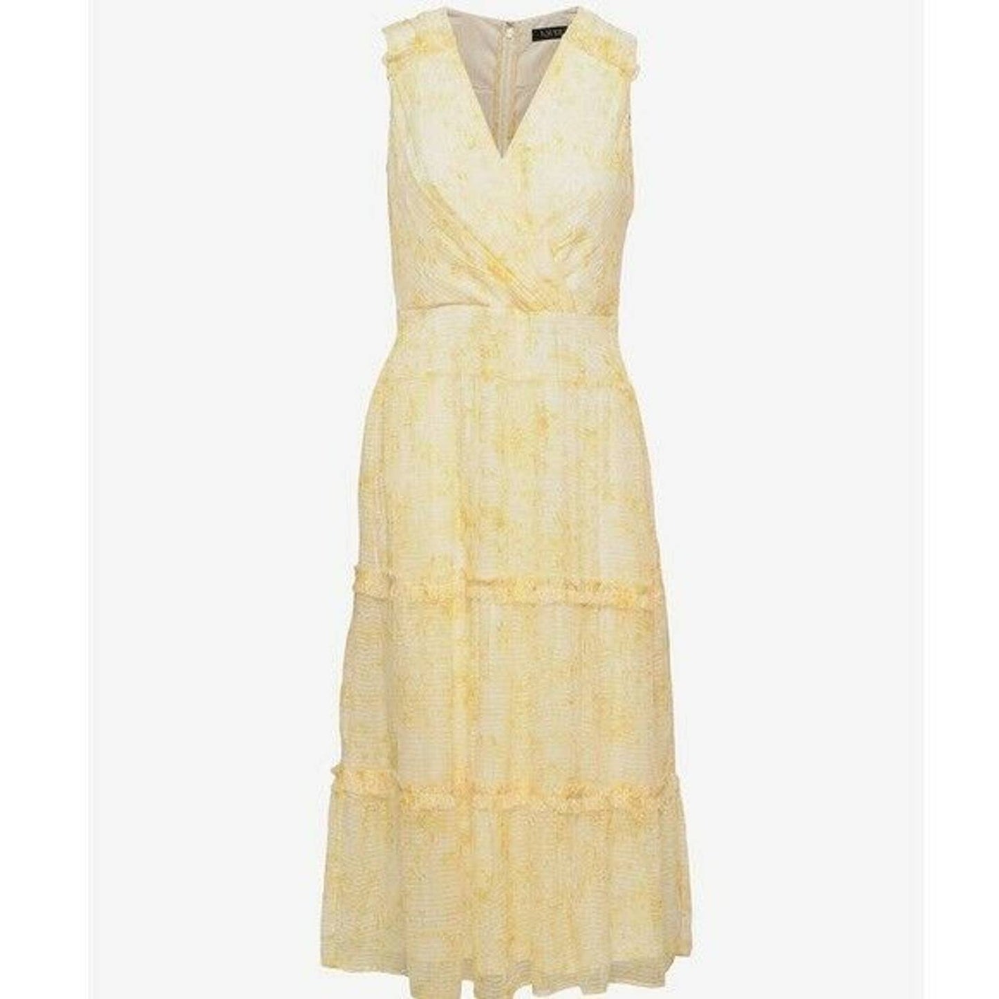 Lauren Ralph Lauren Floral Sleeveless Georgette Midi Dress, Cream Yellow