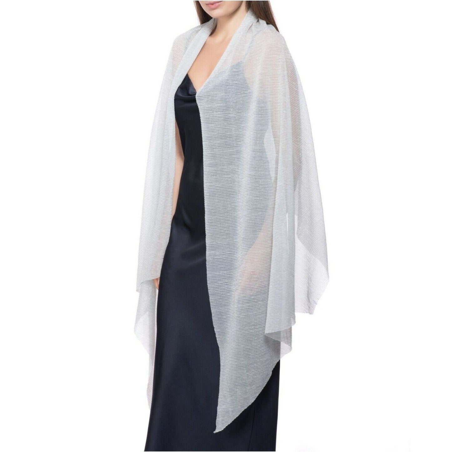 INC International Concepts Pleated Metallic Wrap Silver ONE SIZE, NWT