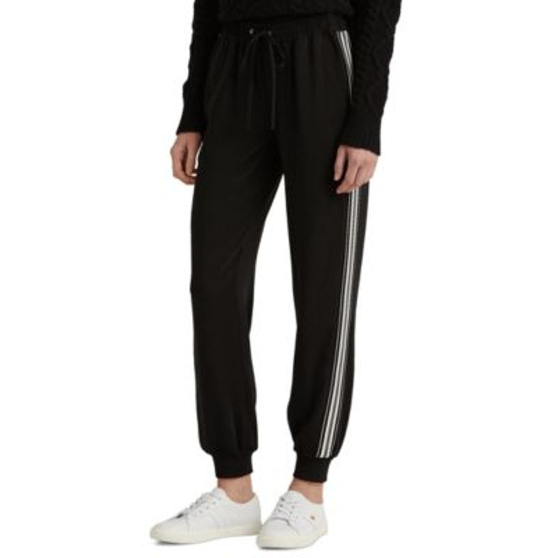 Lauren Ralph Lauren Women's Black & White Crepe Side Striped Sweatpants