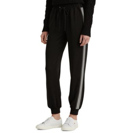 Lauren Ralph Lauren Women's Black & White Crepe Side Striped Sweatpants