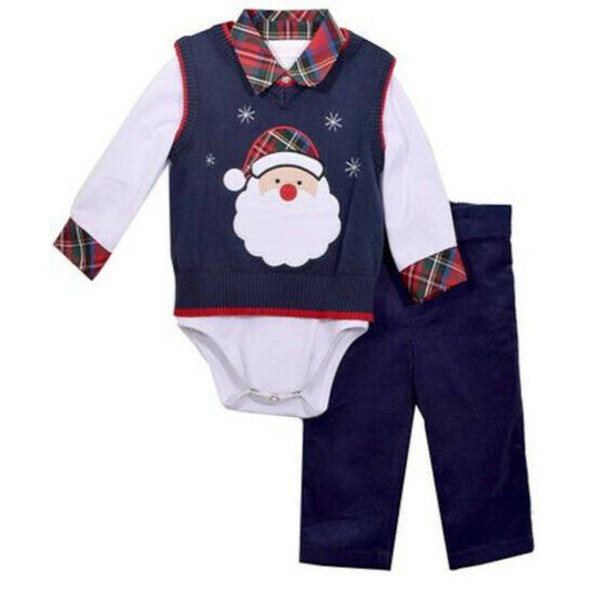 MATT'S SCOOTER, Navy Blue Sweater Vest w/ Undershirt & Pants, Santa Decal, NWT