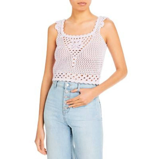 AQUA Ladies Cream & Light Purple Crochet Crop Top