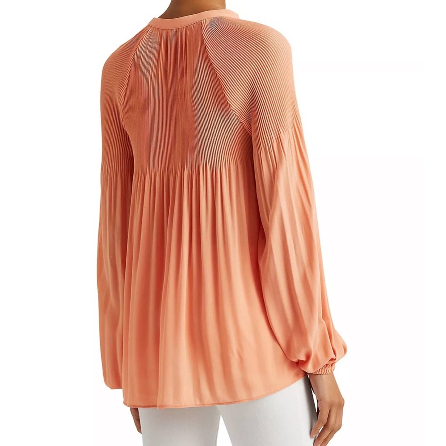 Lauren Ralph Lauren Bright Orange Blouse w/ Pleated Accents & Button-Up Front!!