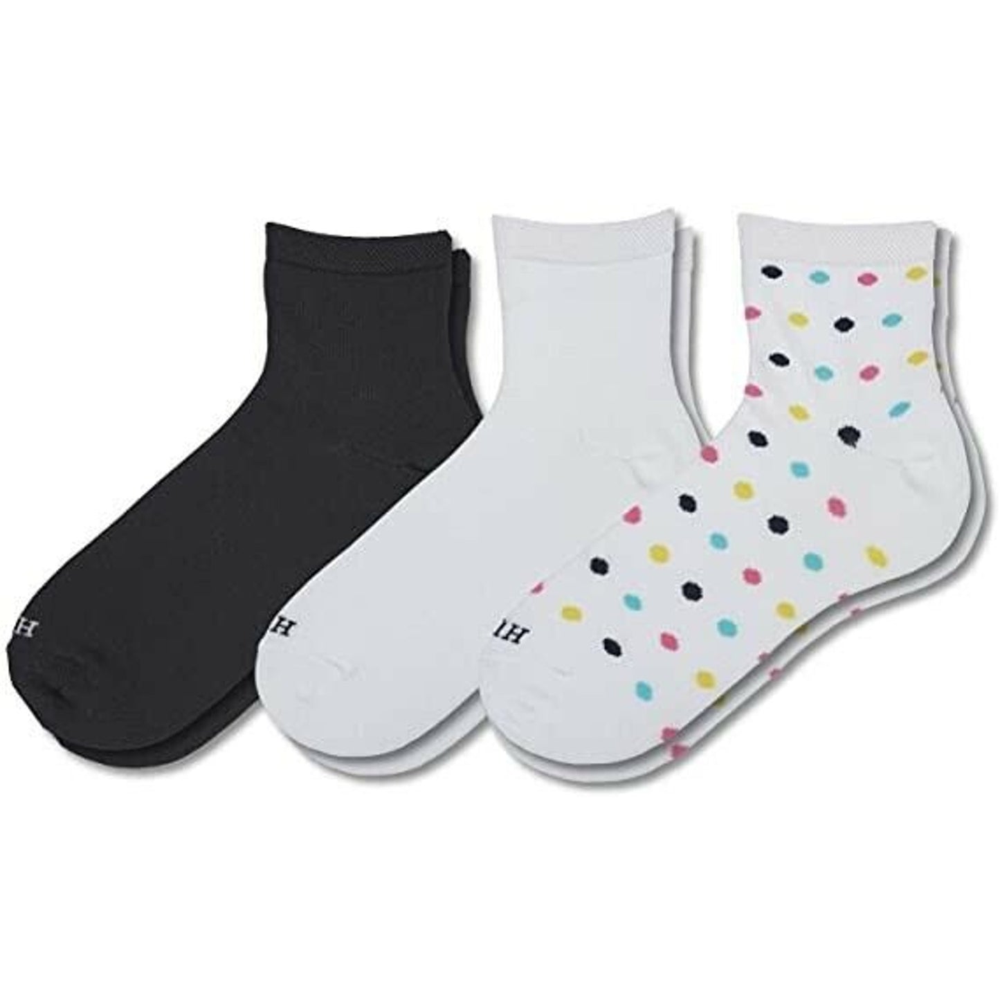 HUE Super Soft 3 Pack Cropped Crew Socks, White Polka Dot, Navy Blue, OSFM