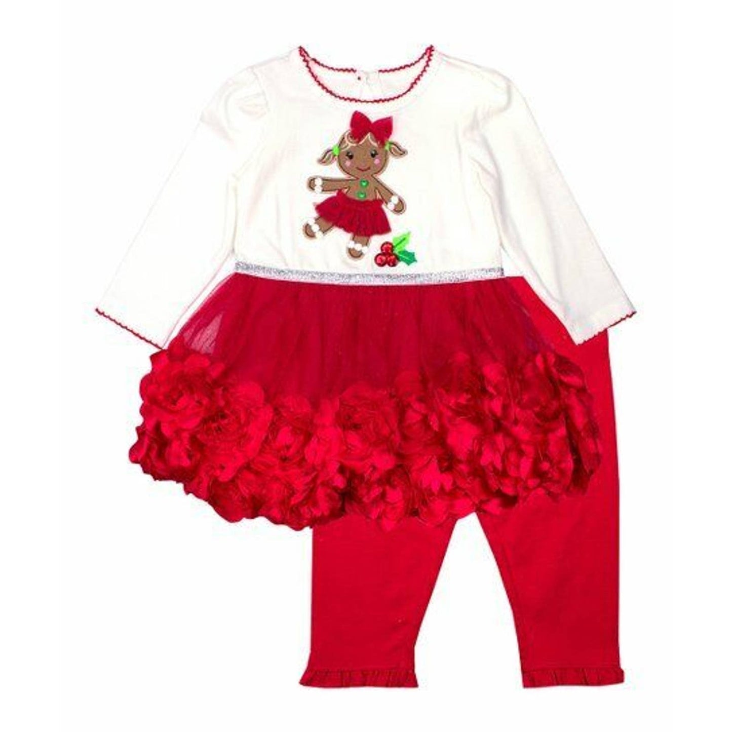 NANNETTE BABY GIRLS ROSE TUTU GINGERBREAD TUNIC WITH PANT SET IVORY/RED 12M, NWT