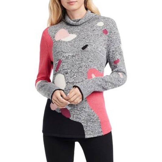 Nic + Zoe Ladies Gray, Black, & Pink Abstract Print "Intarsia" Sweater, Size M