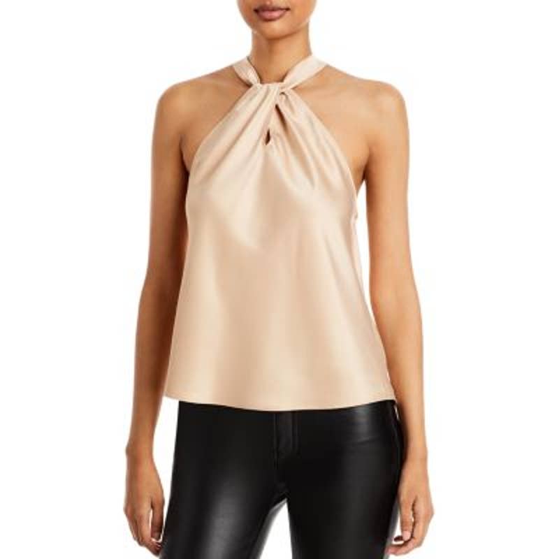 AQUA Ladies Basic Champagne Gold Slinky Halter Neck Top, Size Medium, NWT!