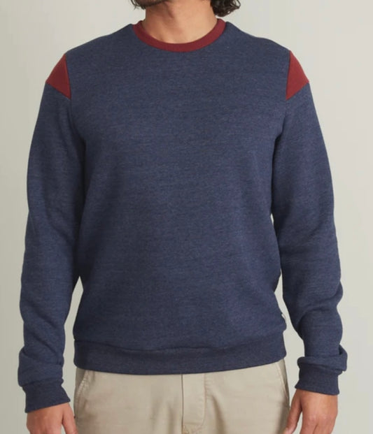 Marine Layer Respun Men's "Davis" Crew Sweatshirt, Navy Blue & Red, Size Small