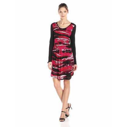 KENSIE Vertebrae Stripes Dress, Poppy Black Red Combo