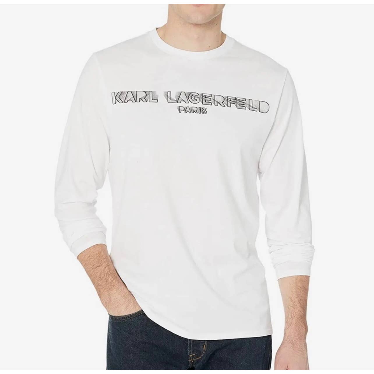 Karl Lagerfeld Paris Men's Long Sleeve Tee Shirt, Black & White Signature, XL