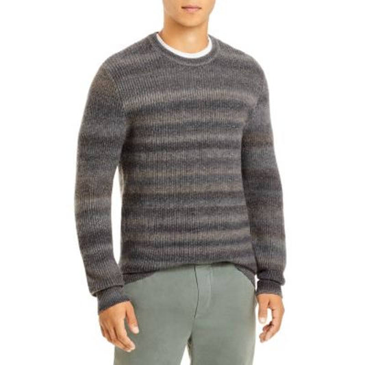 VINCE Men's Space Dye Charcoal Gray Striped Knit Sweater, Size Large