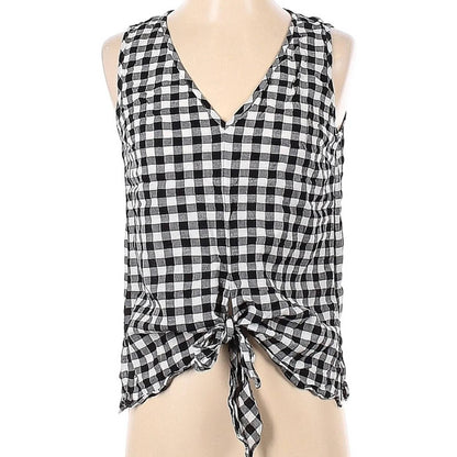 Michael Kors Black & White Gingham Tank Top, Tie Front