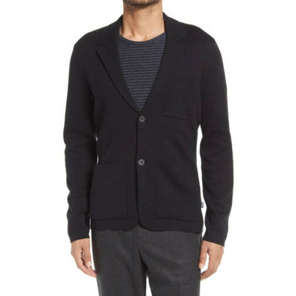 HUGO BOSS Men's Black Knit Novaro Button Up Sweater