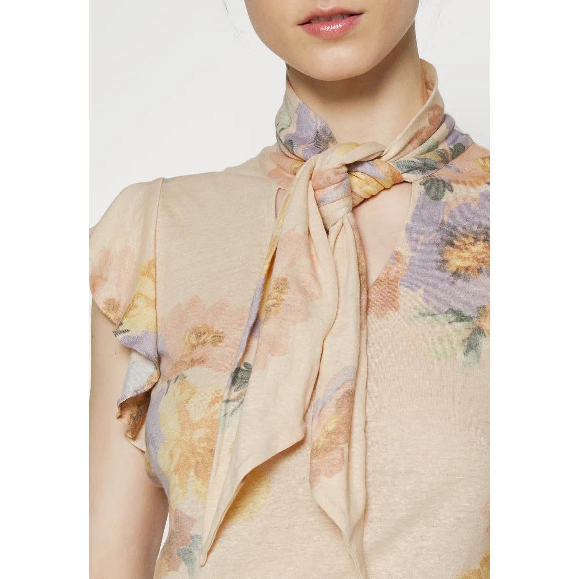 Lauren Ralph Lauren Floral Tie-Neck Top Blush/Sage