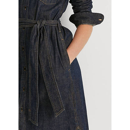 Lauren Ralph Lauren Women's Dark Rinse Denim Belted Midi Dress