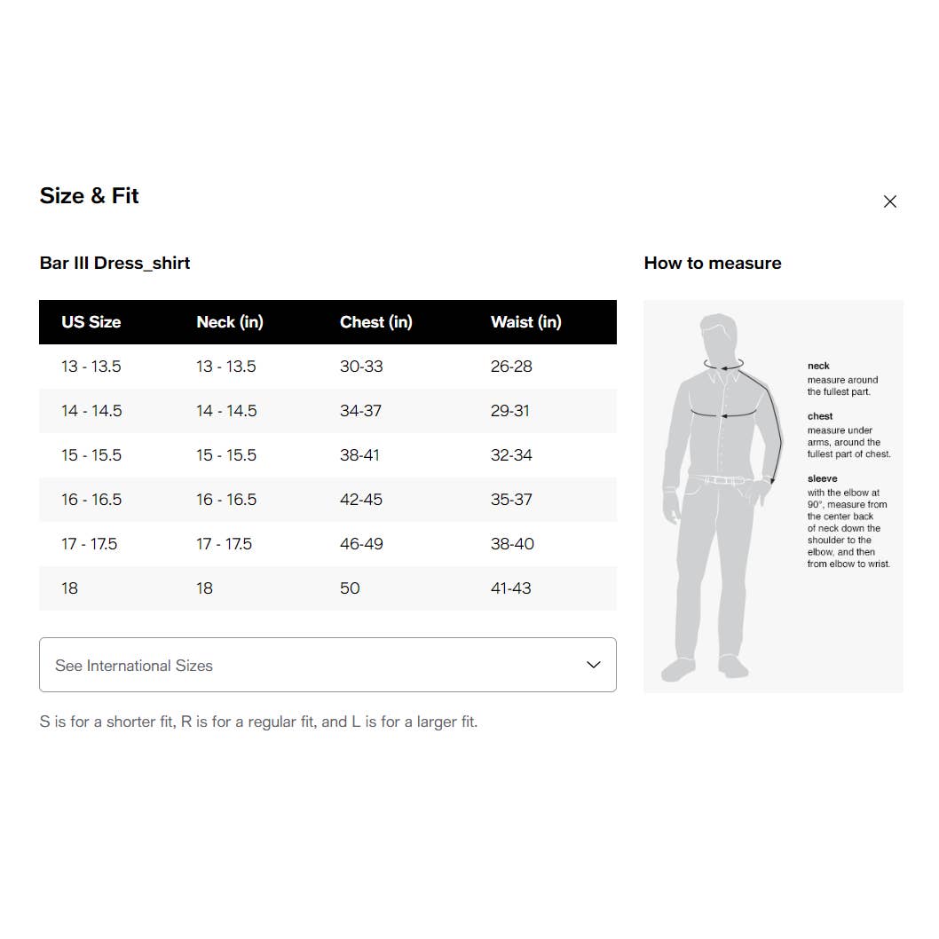BAR III MEN'S SLIM FIT STRETCH DRESS SHIRT CHECK BLACK WHITE SM (14-14.5/32) NWT