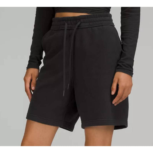 AGOLDE Women's Black Fleece Boxing Shorts, Adjustable Drawstring Waist, Medium